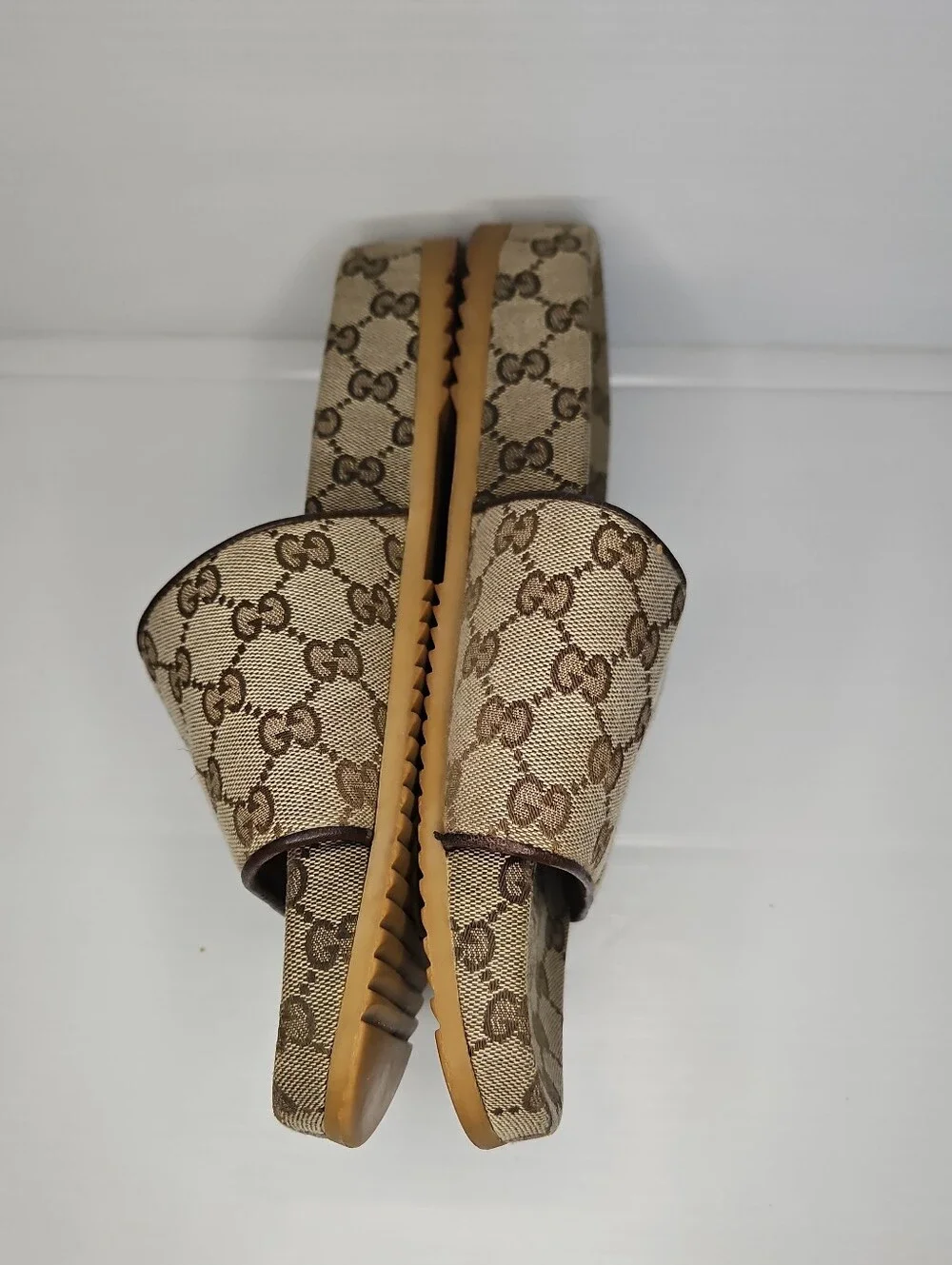 Authentic Gucci GG Supreme Canvas Slides Sandals Men's Size 9 Brown Monogram Log